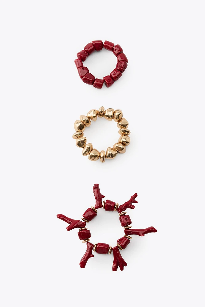 LOT DE 3 BRACELETS ÉLASTIQUES CORAIL