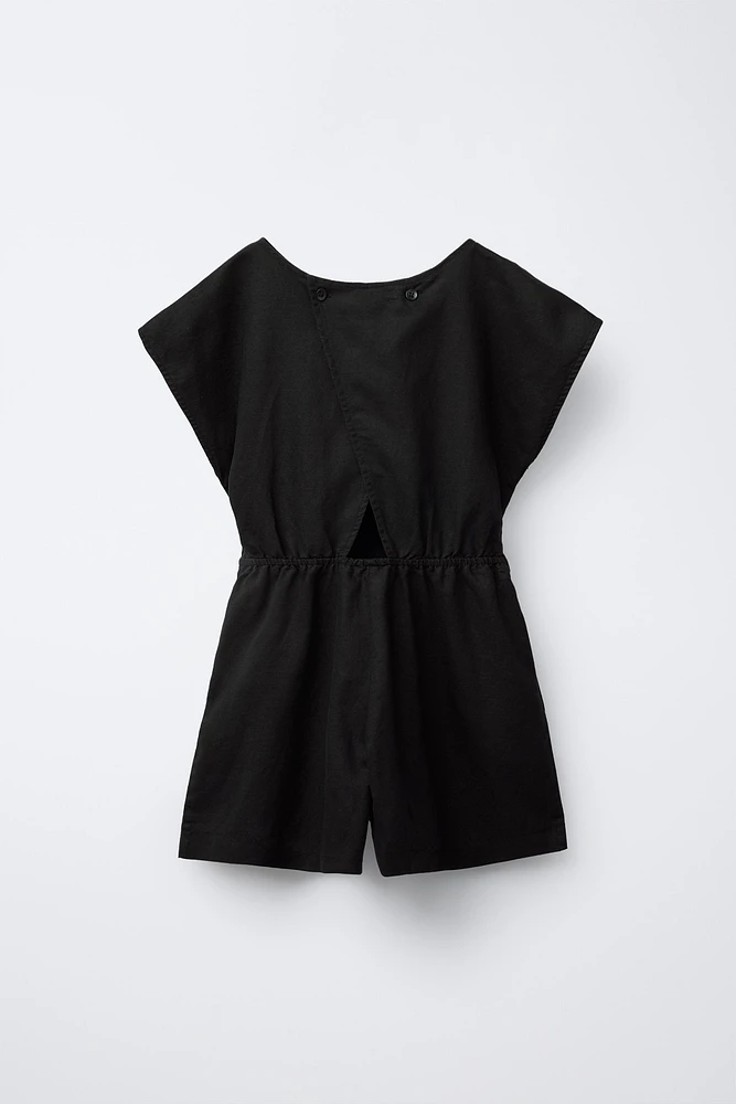 LINEN-BLEND BOW SHORT JUMPSUIT