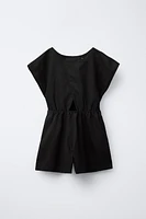 LINEN-BLEND BOW SHORT JUMPSUIT