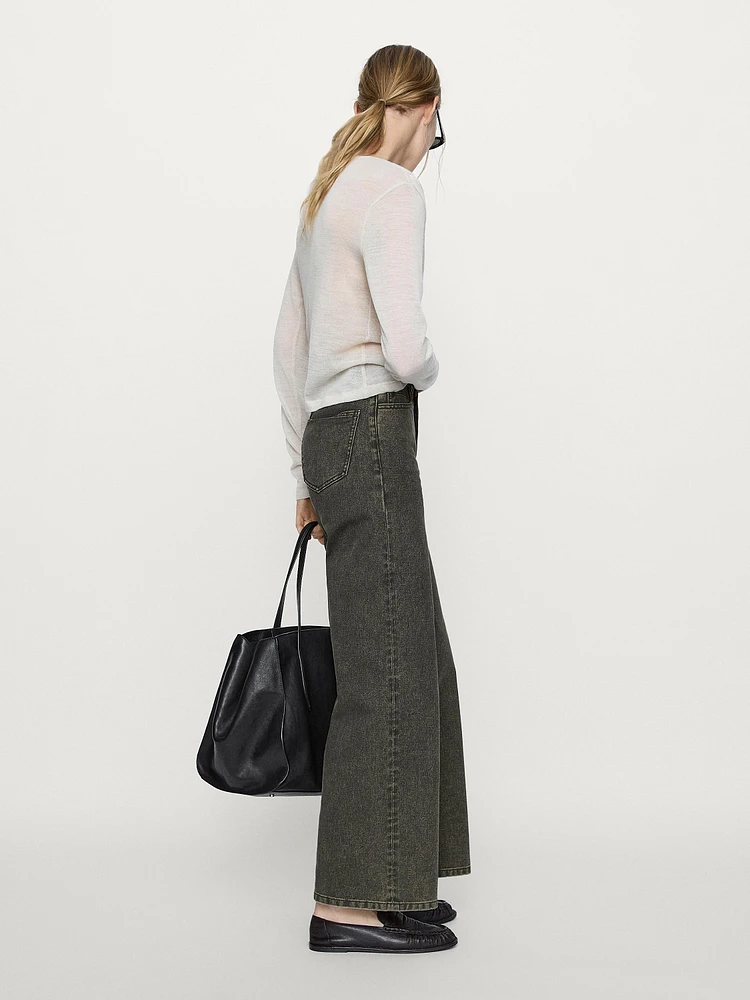 Pantalon wide coated denim look en coton