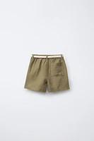 LINEN-BLEND DRAWSTRING BELT SHORTS