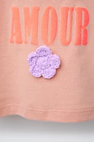 TEXT AND FLOWER APPLIQUÉ T-SHIRT