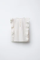 EMBROIDERED FLORAL LINEN BLEND TOP