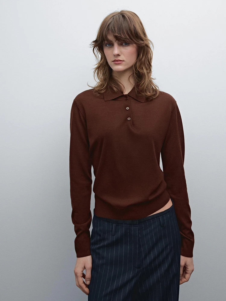 100% wool polo collar sweater with buttons