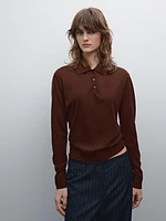 100% wool polo collar sweater with buttons