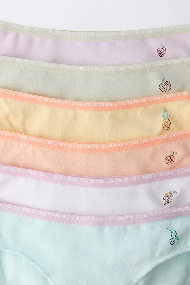 AGES 6-14/ SIX-PACK OF SPARKLY FRUIT PRINT BRIEFS