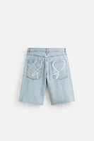 EMBROIDERED BAGGY FIT DENIM SHORTS