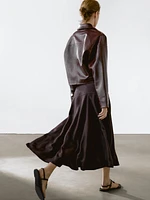 Satin midi skirt with yoke detail