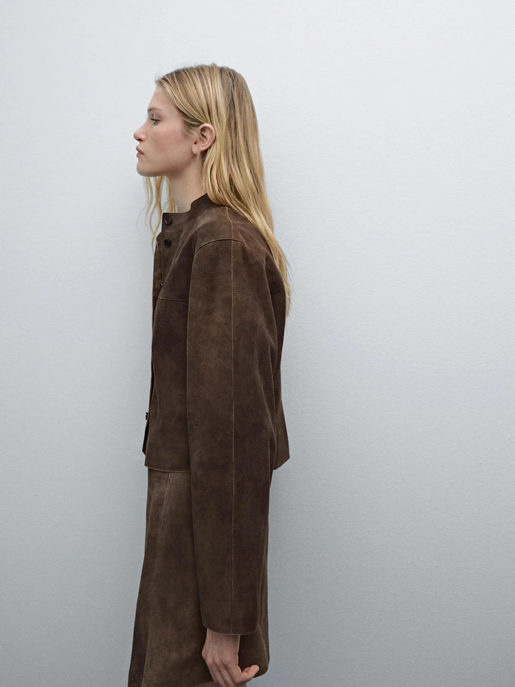 Short suede leather shirt