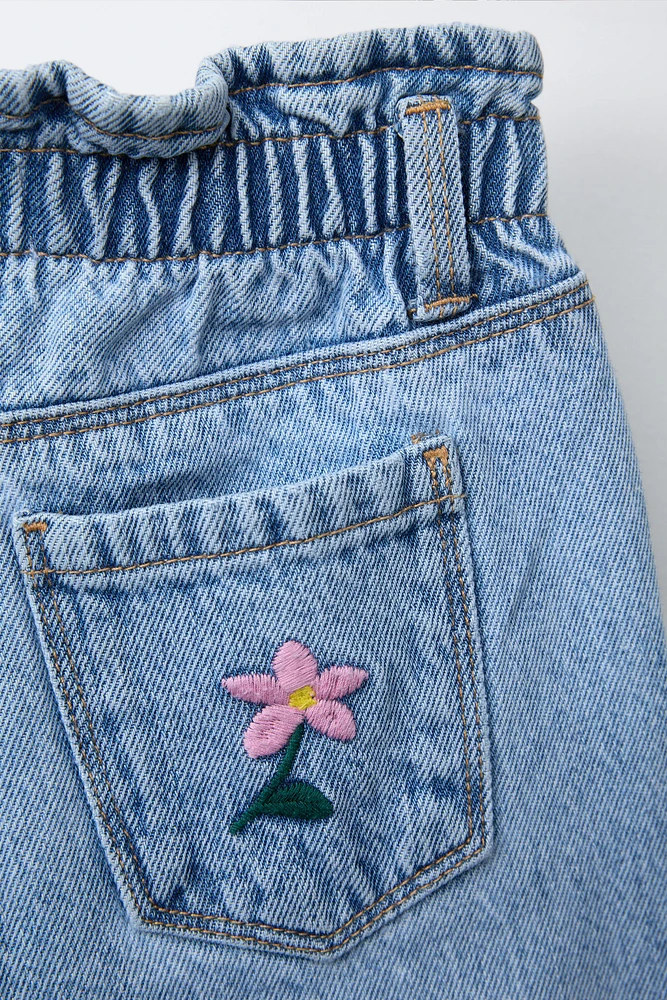 JEAN PAPERBAG FLEURS BRODÉES