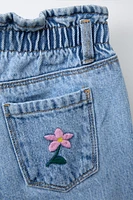 JEAN PAPERBAG FLEURS BRODÉES