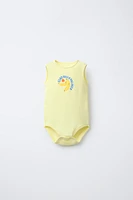 THREE-PACK OF TOMATO AND STRIPE PRINTED BODYSUITS