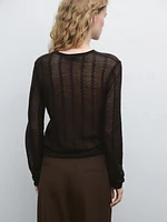 Cutwork wool blend sweater