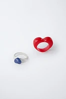 HEART NECKLACE AND TWO RINGS SET