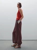 Flowing ramie blend drawstring trousers