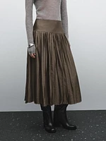 Flowing box pleat midi skirt