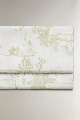 TOILE DE JOUY SATEEN FLAT SHEET WITH PALM TREES