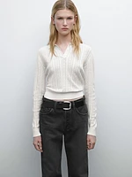 Cotton blend knit polo collar sweater