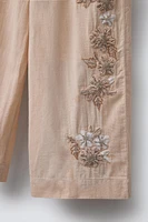 EMBROIDERED LINEN BLEND PANTS