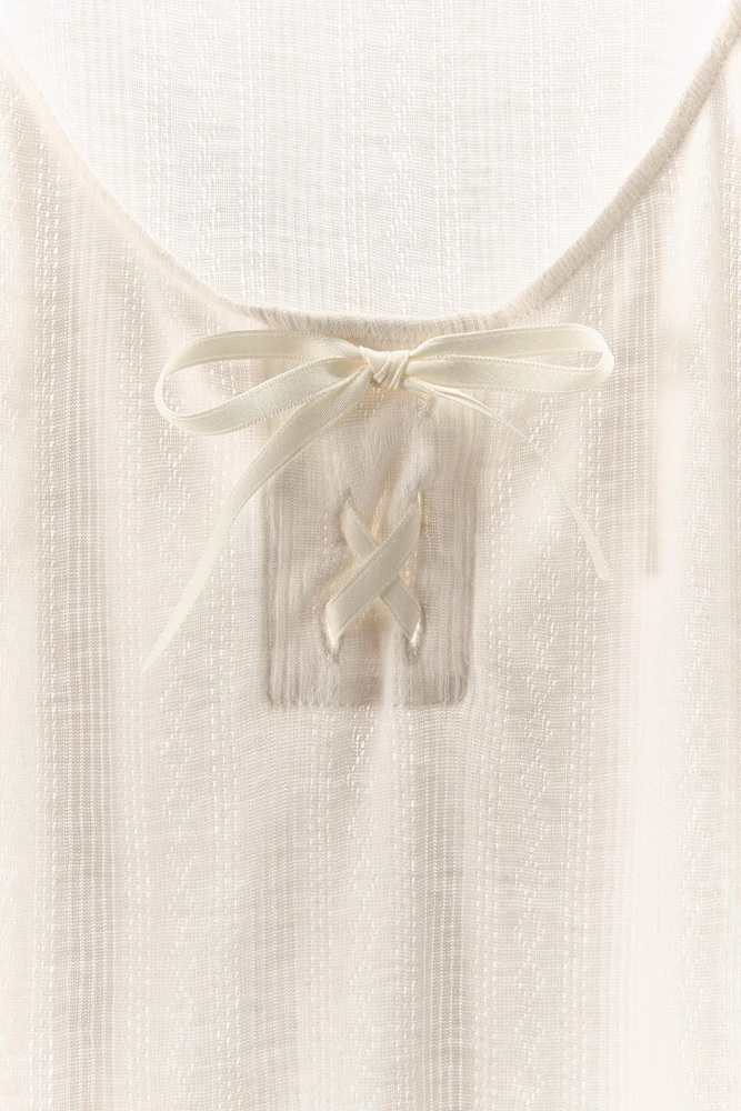 SATIN BOW POINTELLE TOP