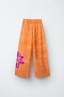 STRAIGHT LEG FLORAL LINEN PANTS