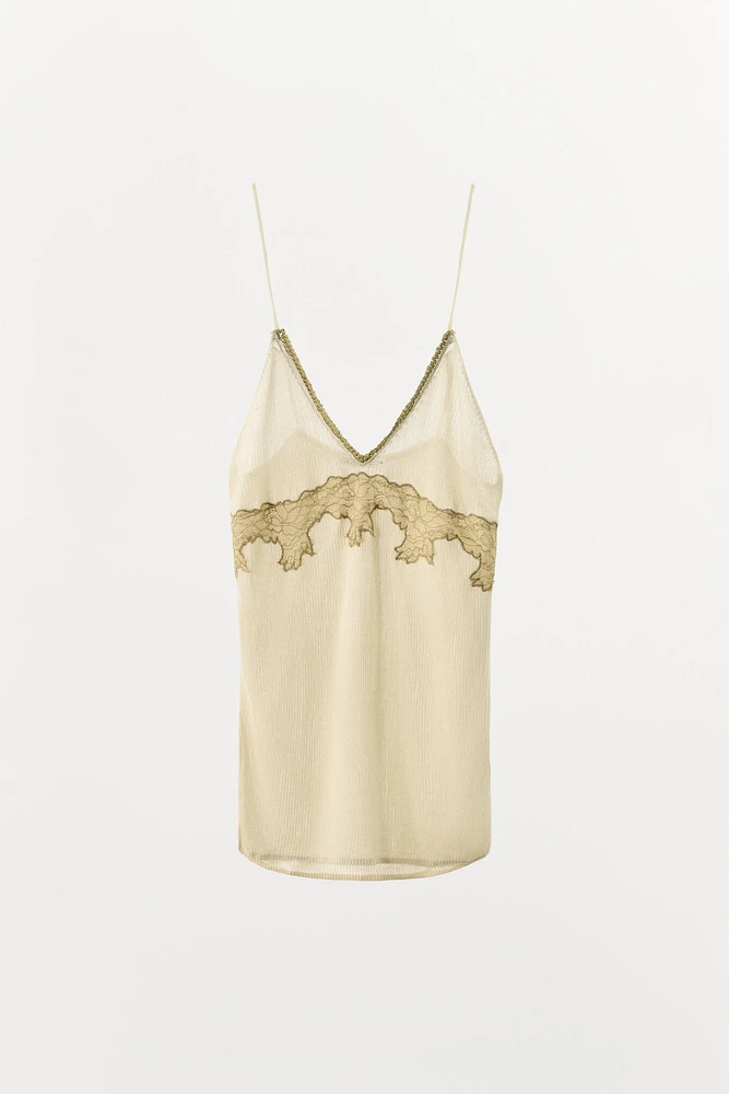 COMBINATION KNIT LACE TOP