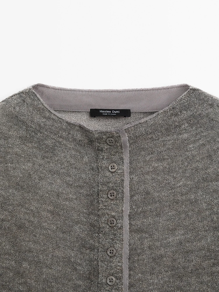 Short wool blend matching cardigan