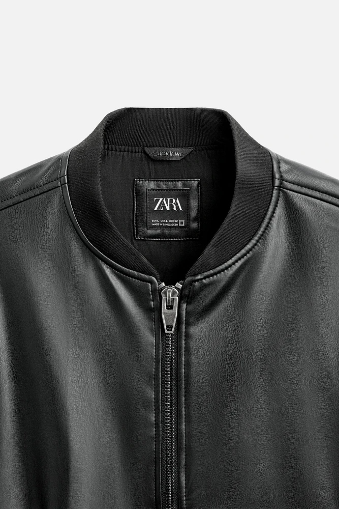 FAUX LEATHER BOMBER JACKET
