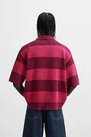 STRIPED OPEN KNIT SHIRT