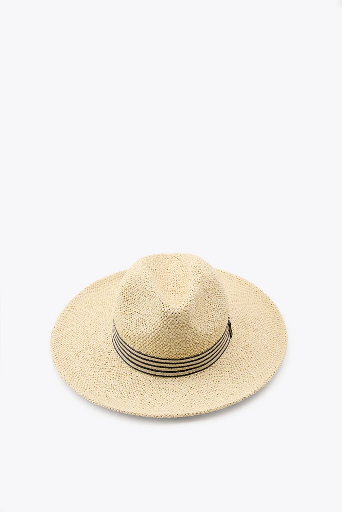 STRIPED BAND WOVEN HAT