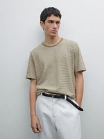 Striped linen and cotton T-shirt