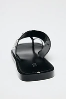 STUDDED FLAT LEATHER SANDALS