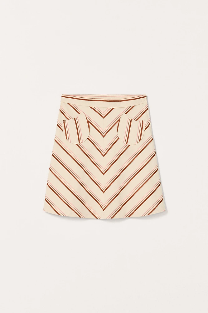 LIMITED EDITION STRIPED COTTON LINEN MIDI SKIRT