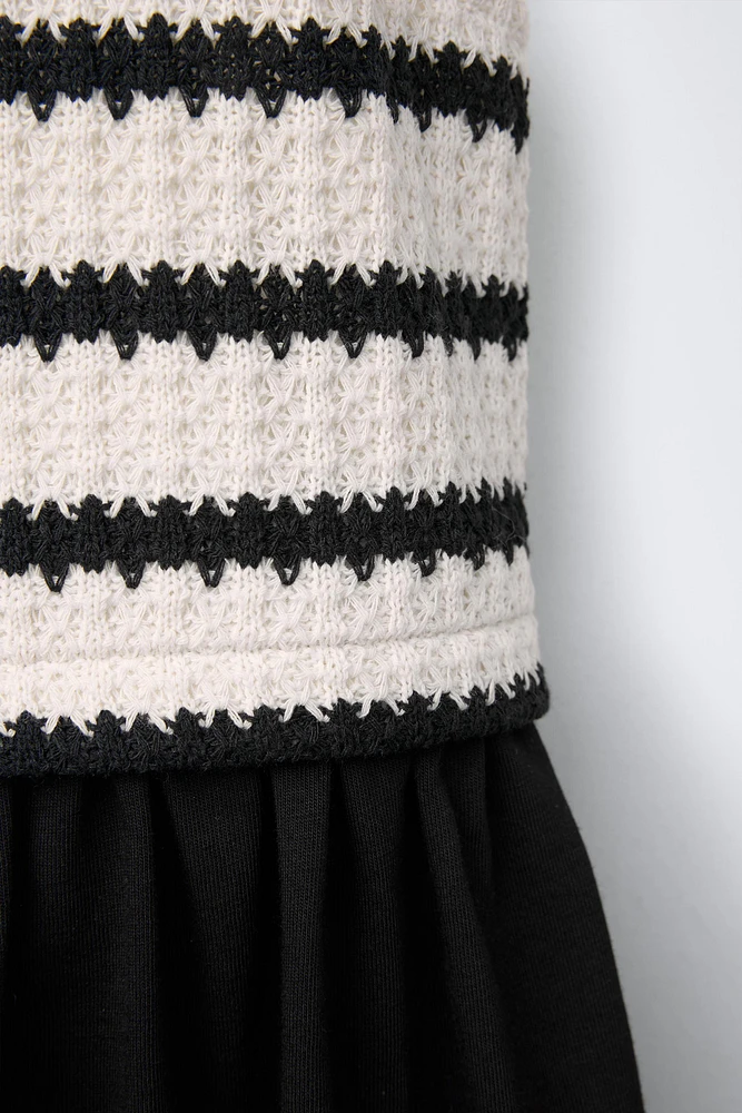CONTRASTING CROCHET KNIT DRESS