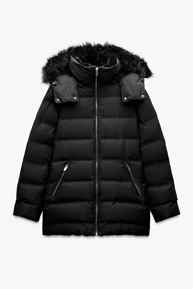 SEMI-LONG HOODED PUFFER COAT