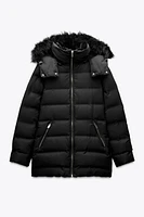 SEMI-LONG HOODED PUFFER COAT