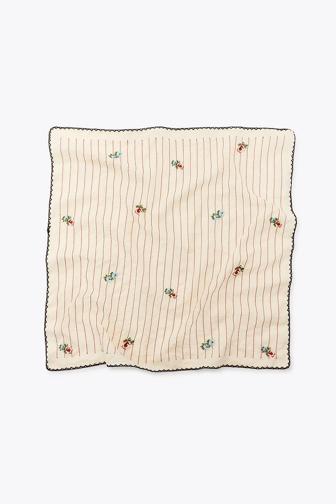 STRIPED SCARF WITH EMBROIDERED FLOWERS