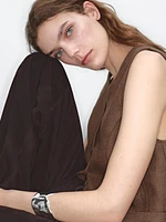 Long waistcoat with linen fabric detail