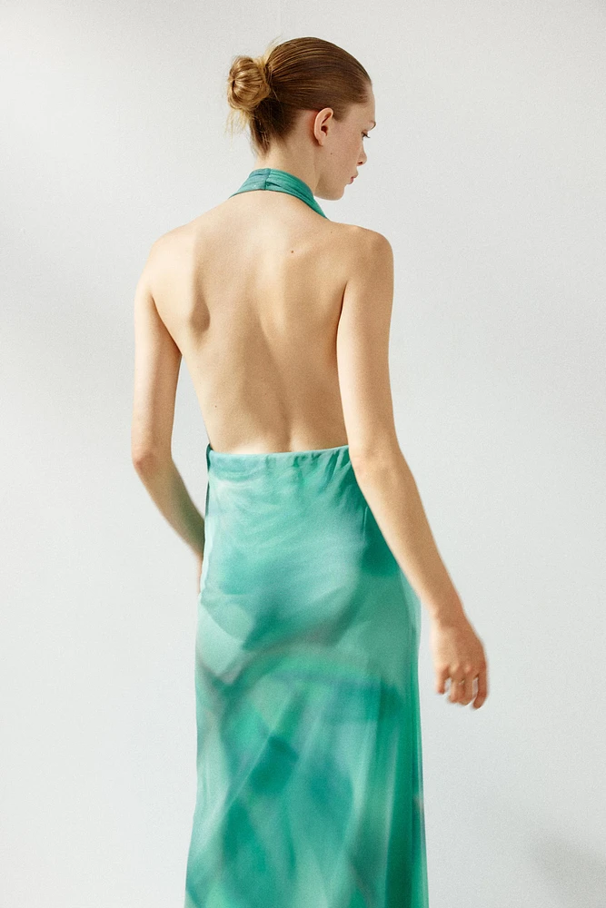 PRINTED TULLE LONG DRESS