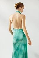 PRINTED TULLE LONG DRESS