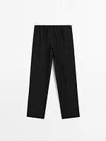 Flowing linen blend barrel fit trousers