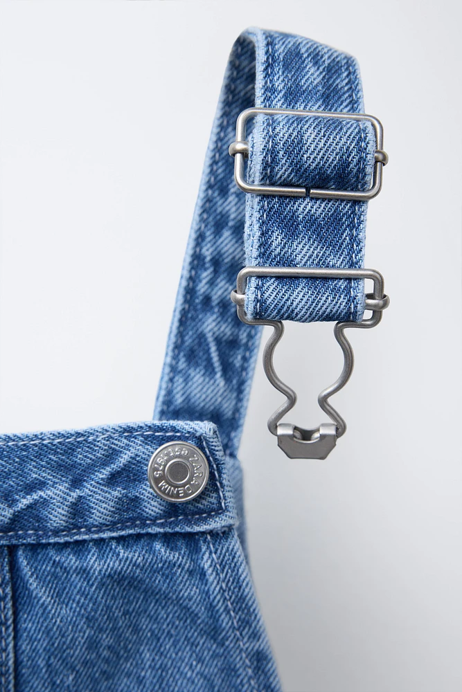 EMBROIDERED LONG DENIM OVERALLS