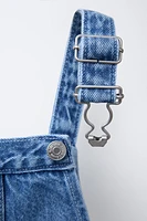 EMBROIDERED LONG DENIM OVERALLS