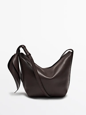 Nappa leather crossbody bag with flower detail