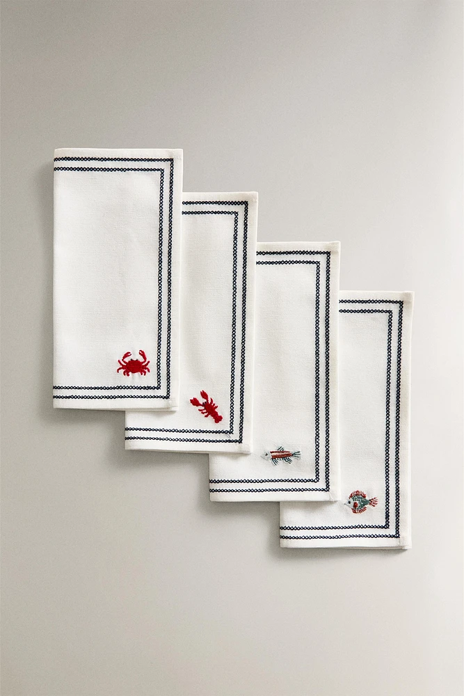 SET OF EMBROIDERED MARINE NAPKINS (SET OF 4)