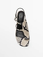 Asymmetric printed high-heel sandals