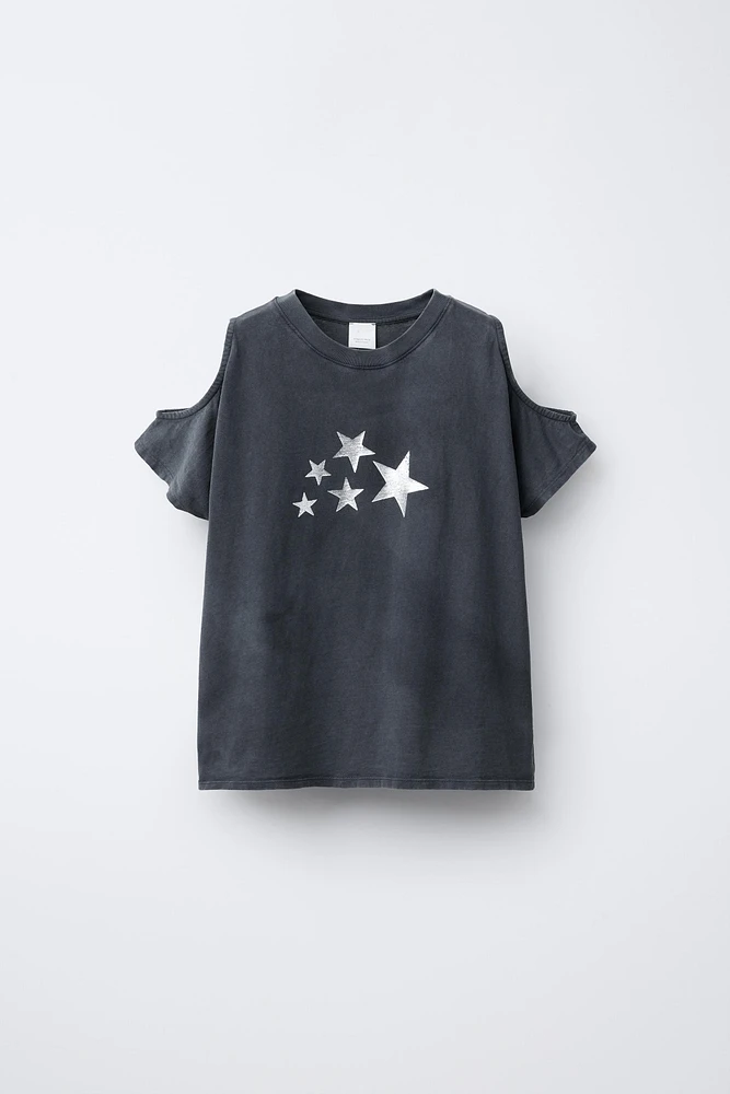 GLITTER PRINT CUTOUT T-SHIRT