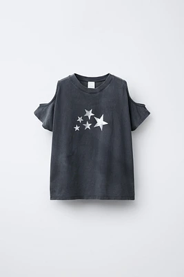 GLITTER PRINT CUTOUT T-SHIRT