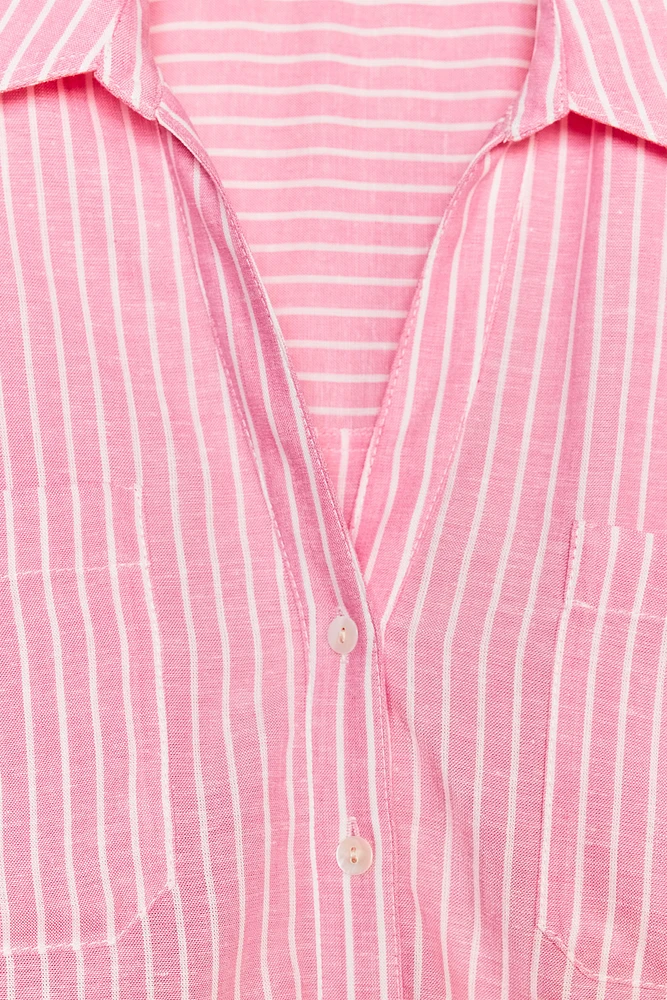 CHEMISE COURTE À RAYURES AVEC LIN