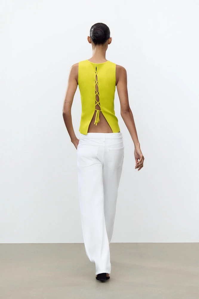 RIBBED KNIT TOP WITH LACED-UP BACK